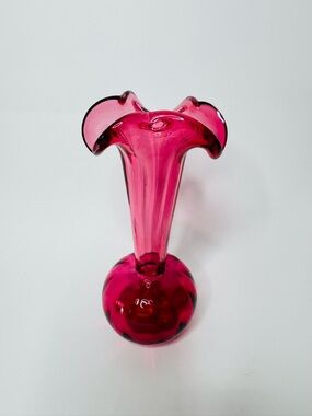 Hand-Blown Cranberry Pink Glass Bud Vase
